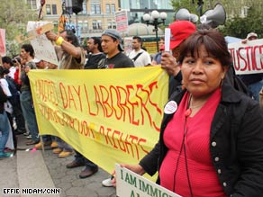New Yorker's support the rights of undocumented workers on Friday at a May Day rally.